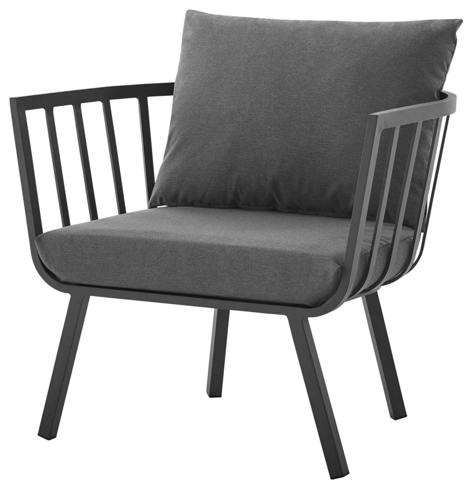 Outdoor Patio Furniture Armchair Lounge Chair  Aluminum Fabric  Grey Gray   Contemporary   Outdoor Lounge Chairs   by House Bound  Houzz