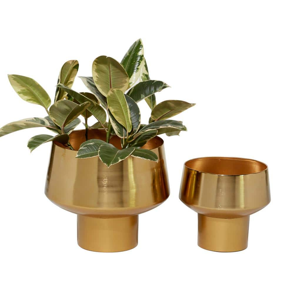 Litton Lane 11 in. and 8 in. Medium Gold Metal Indoor Outdoor Planter (2- Pack) 51981