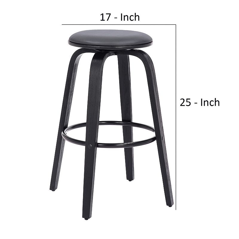 Backless Barstool with Swivel Seat and Wooden Legs， Gray