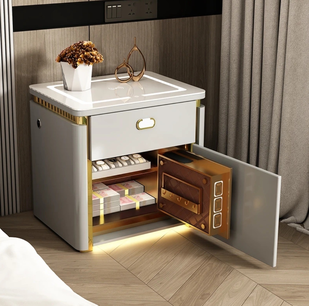 2023 Summer Hot Sale Now! Smart Bedside Table W/ Built-in Safe for Safe Storage