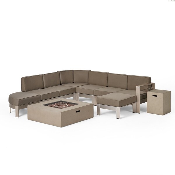 Cape Coral Half Round 5 Seater Sectional Set with Fire Pit and Tank Holder by Christopher Knight Home