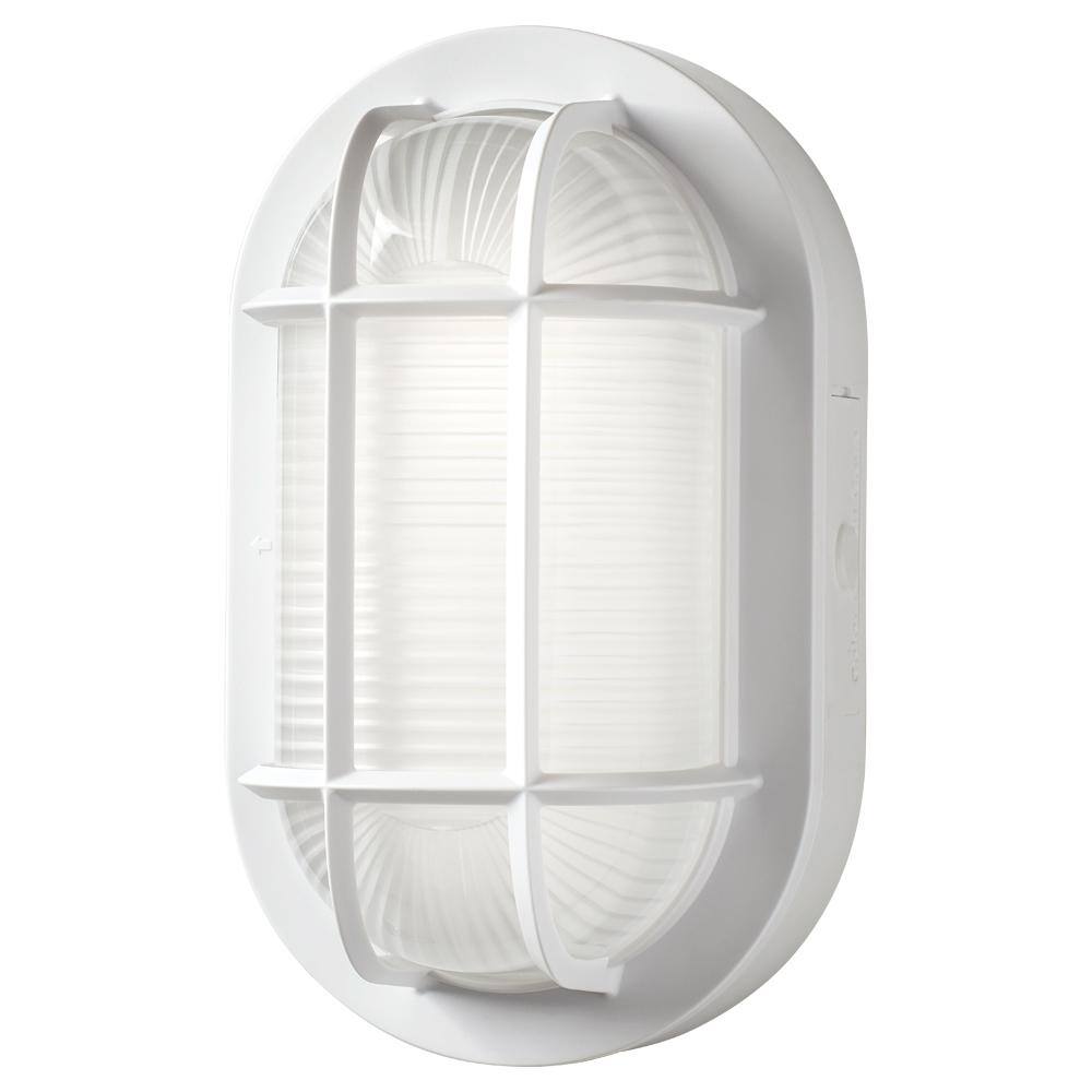 Hampton Bay 8.5 in. Oval White LED Outdoor Wall Ceiling Bulkhead Light 3 Color Temperature Options Weather Rust Resistant 800 Lumen 504071010