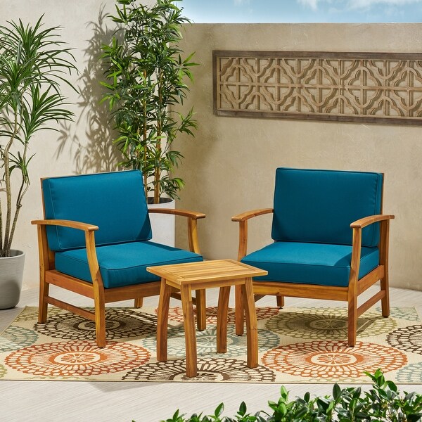 Perla Outdoor Acacia Cushioned 3piece Chat Set by Christopher Knight Home