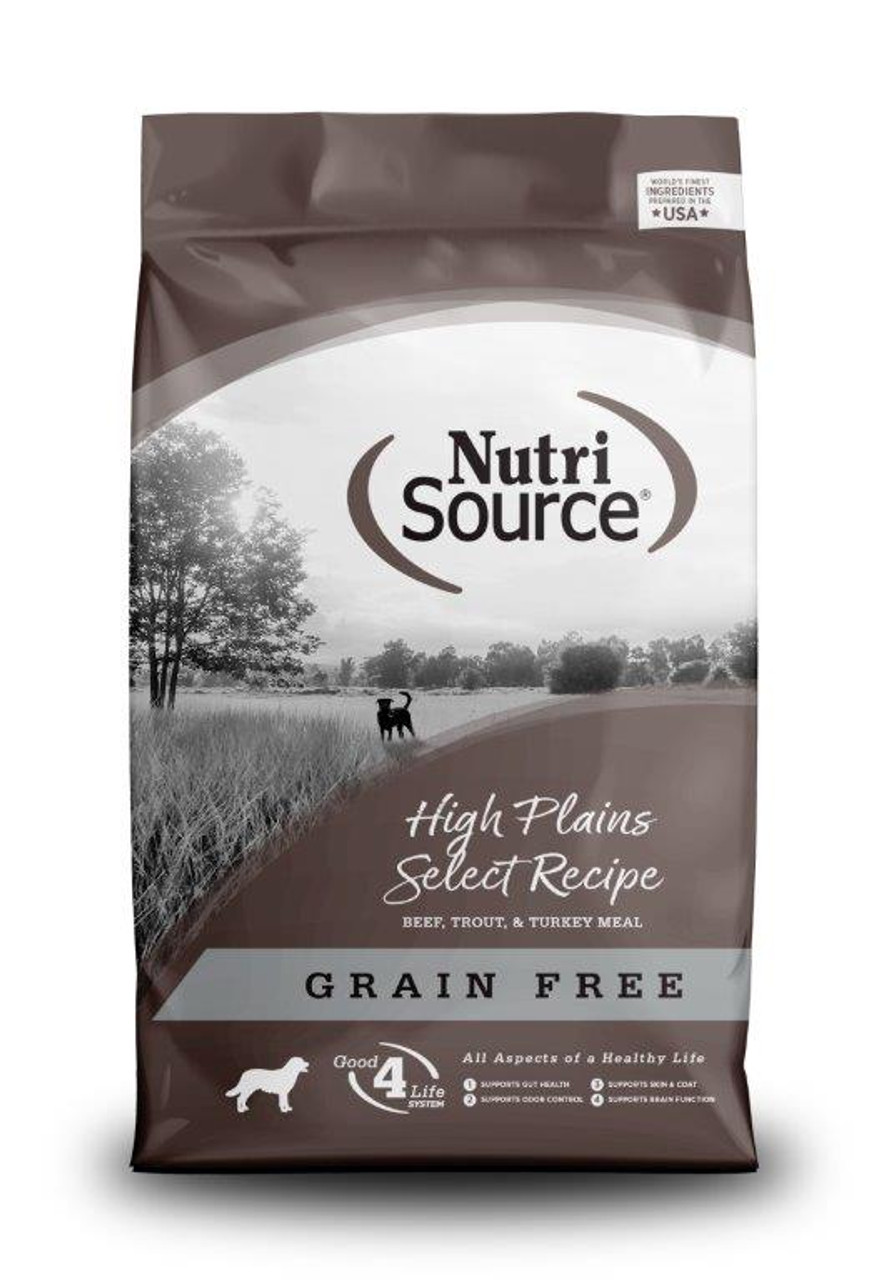 NutriSource Grain Free High Plains Select With Beef and Trout Dry Dog Food， 5 Lbs.