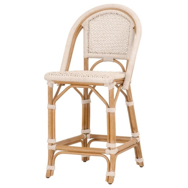 Counter Stool with Woven Seat and Curved Back， Set of 2 - Off-white - 43