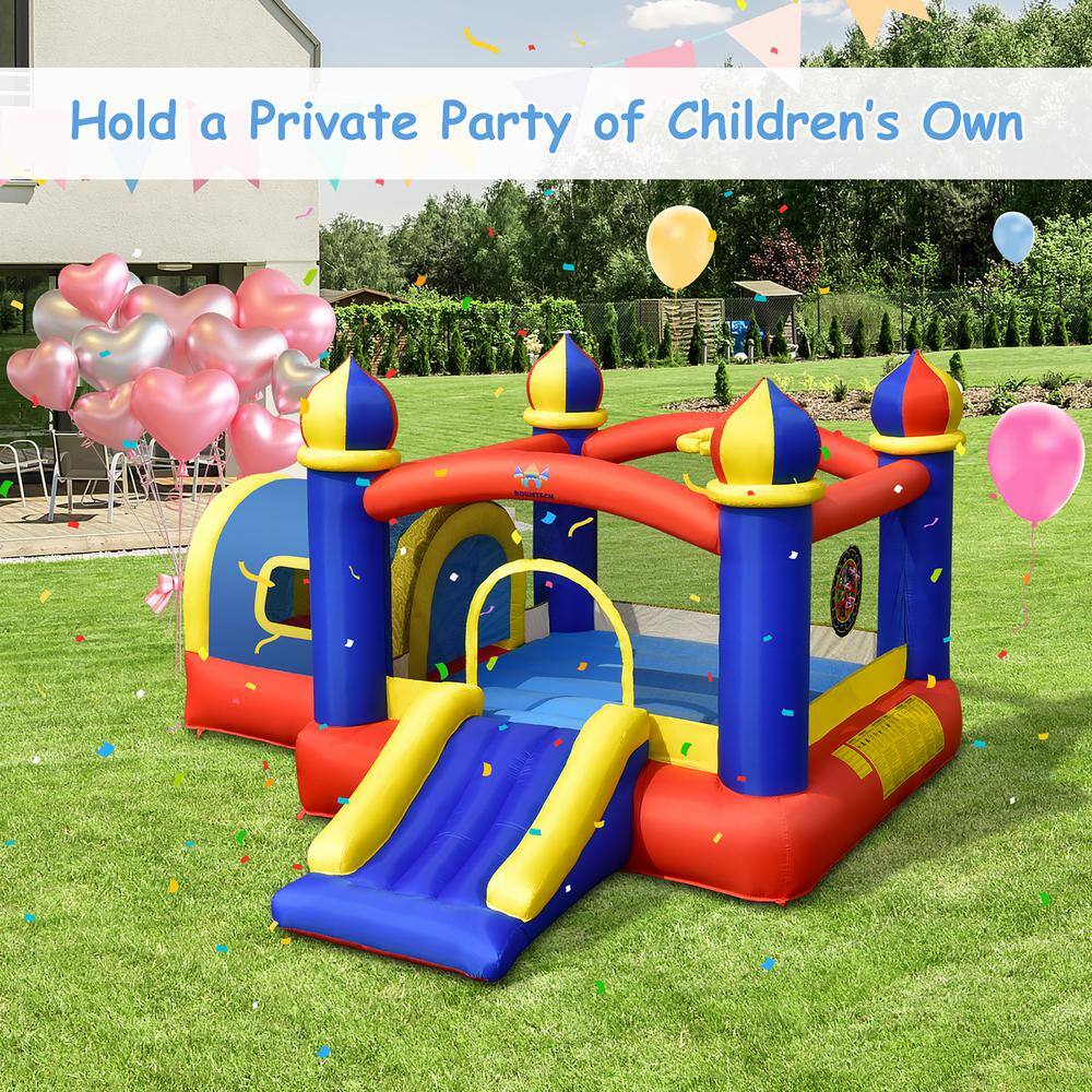 Costway Inflatable Castle Kids Bounce House with Slide Jumping Playhouse and 480-Watt Blower NP10442+EP24682