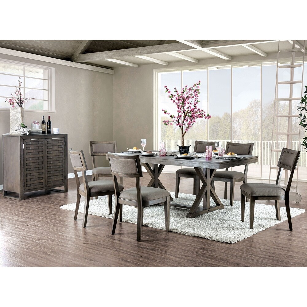 Doggett Rustic Wood Grey 7 Piece Expandable Dining Table Set with Padded Chairs by Carbon Loft