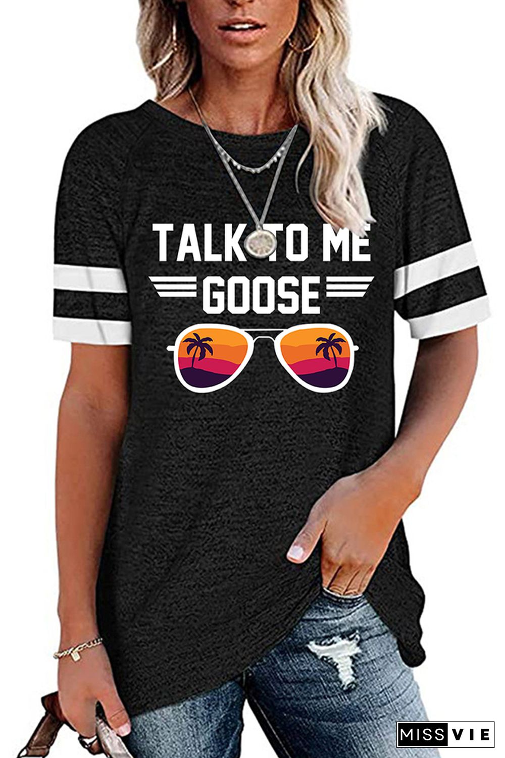 Talk To Me Goose Print Graphic Tees for Women Wholesale Short Sleeve T shirts Top