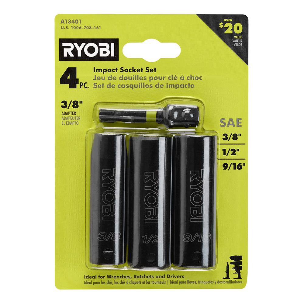 RYOBI 38 in. Drive SAE Impact Socket Set (4-Piece) A13401