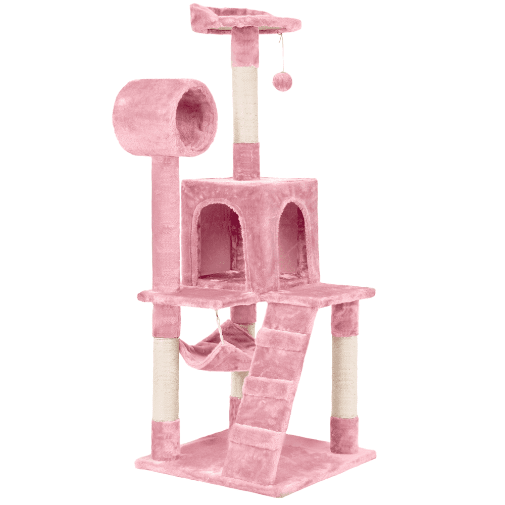 Yaheetech 51'' Multilevel Cat Tree Condo Cat Towers W/ Hammock Tunnel Scratching Post， Pink