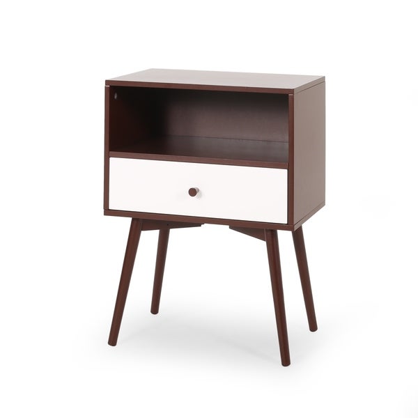 Burnett Mid-Century Modern Rubber Wood and Faux Wood Side Table by Christopher Knight Home