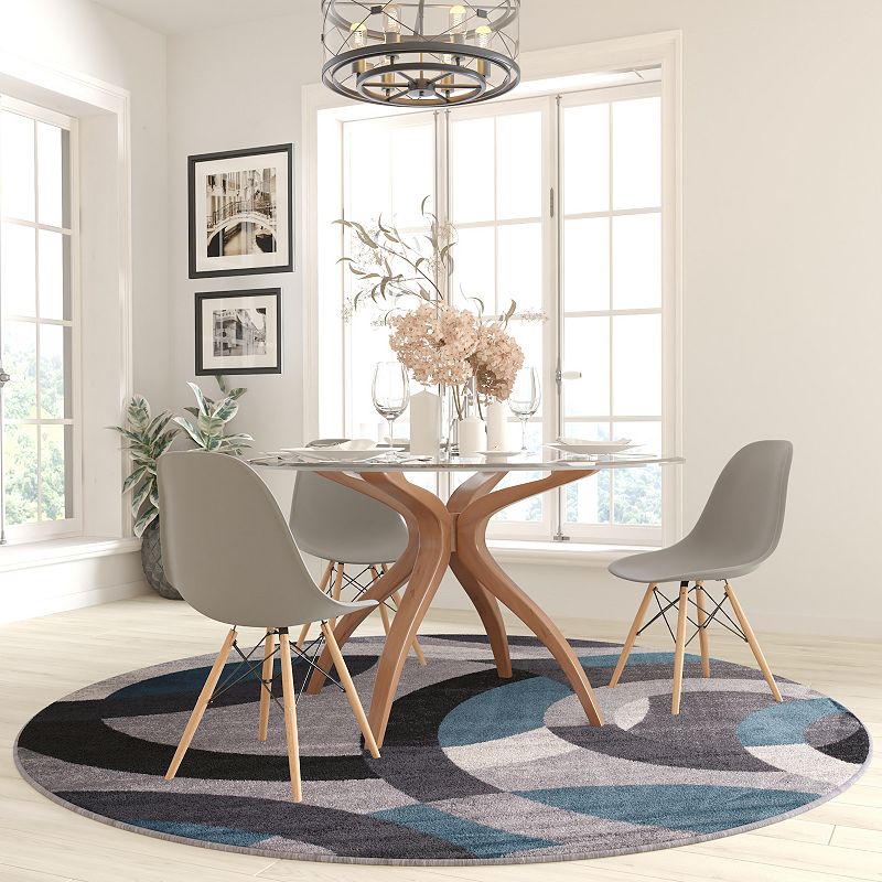 Masada Rugs Masada Rugs， Thatcher Collection Accent Rug with Interlocking Circle Pattern in Blue/Grey with Olefin Facing and Natural Jute Backing - 8'x8' Round