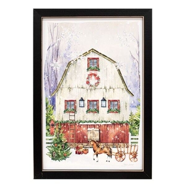 Framed Country Charm Christmas Barn Artwork for Festive Home Decoration