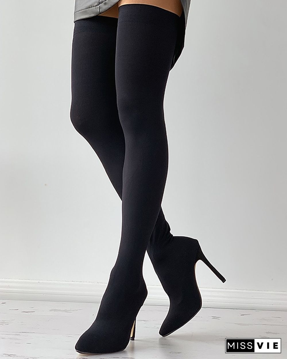 Plain Long Stiletto Heel Sock Boots