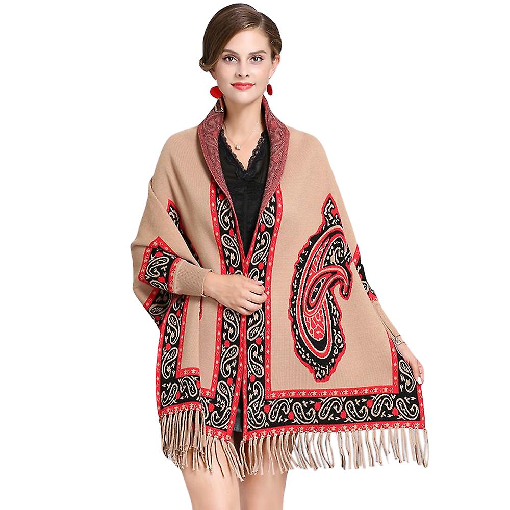 Women Embroidery Cape Shawl With Sleeves