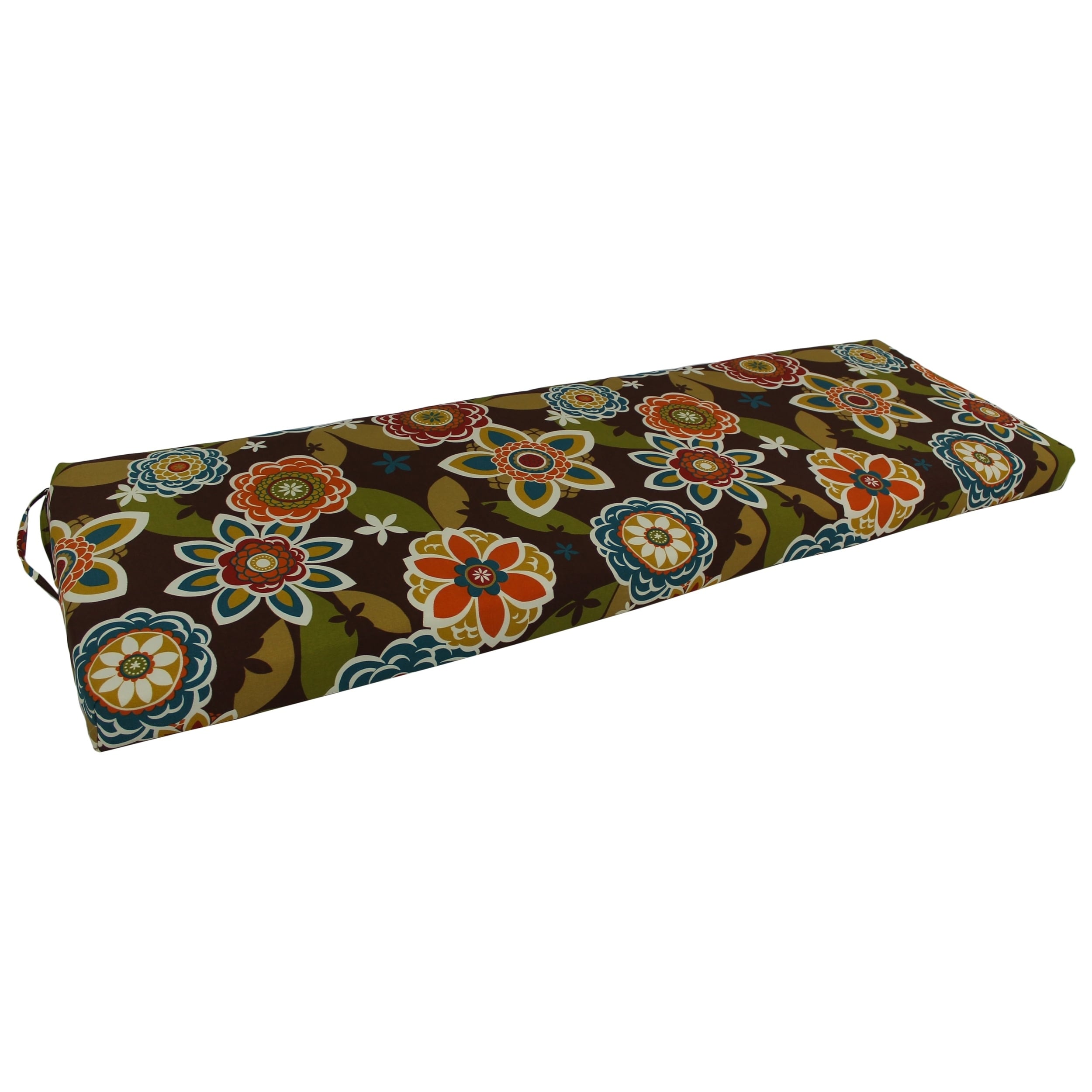 Blazing Needles 960X19-REO-50 60 x 19 in. Patterned Outdoor Spun Polyester Bench Cushionand#44; Annie Chocolate