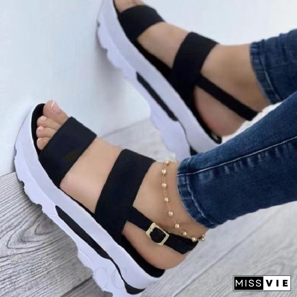 Women Sandals New Heels Woman Platform Wedges Shoes Ladies Summer Sandals Buckle Non-slip Beach Sandals Plus Size 35~43