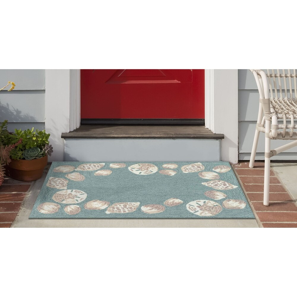 Liora Manne Capri Seashell Border Indoor/Outdoor Rug Aqua