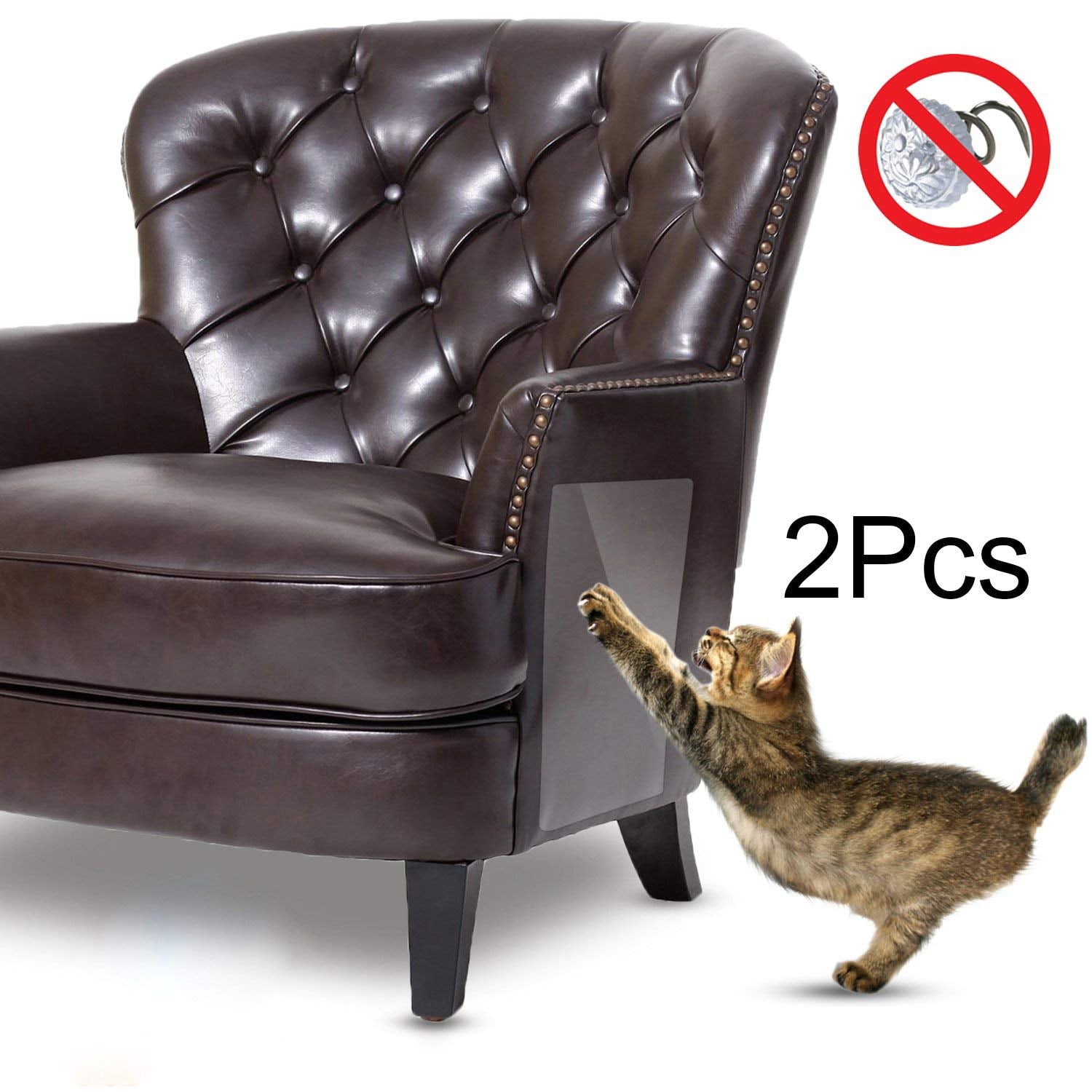 Pet Couch Protector Clear Vinyl Heavy-Duty Pet Cat Dog Guards with Self-Adhesive Pads， Maximum Nearly-Invisible Protecting Your Furniture from Cat Scratching with Easy Installation(2PCS/Set)