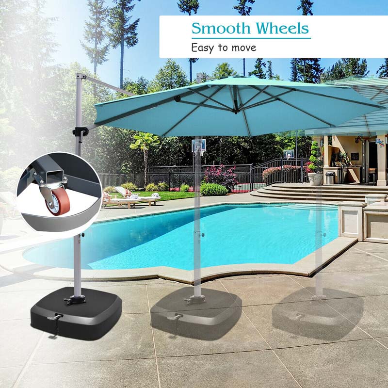 330 lbs Cantilever Offset Umbrella Base with Wheels, Water/Sand Easy Filled Weight Outdoor Patio Umbrella Base