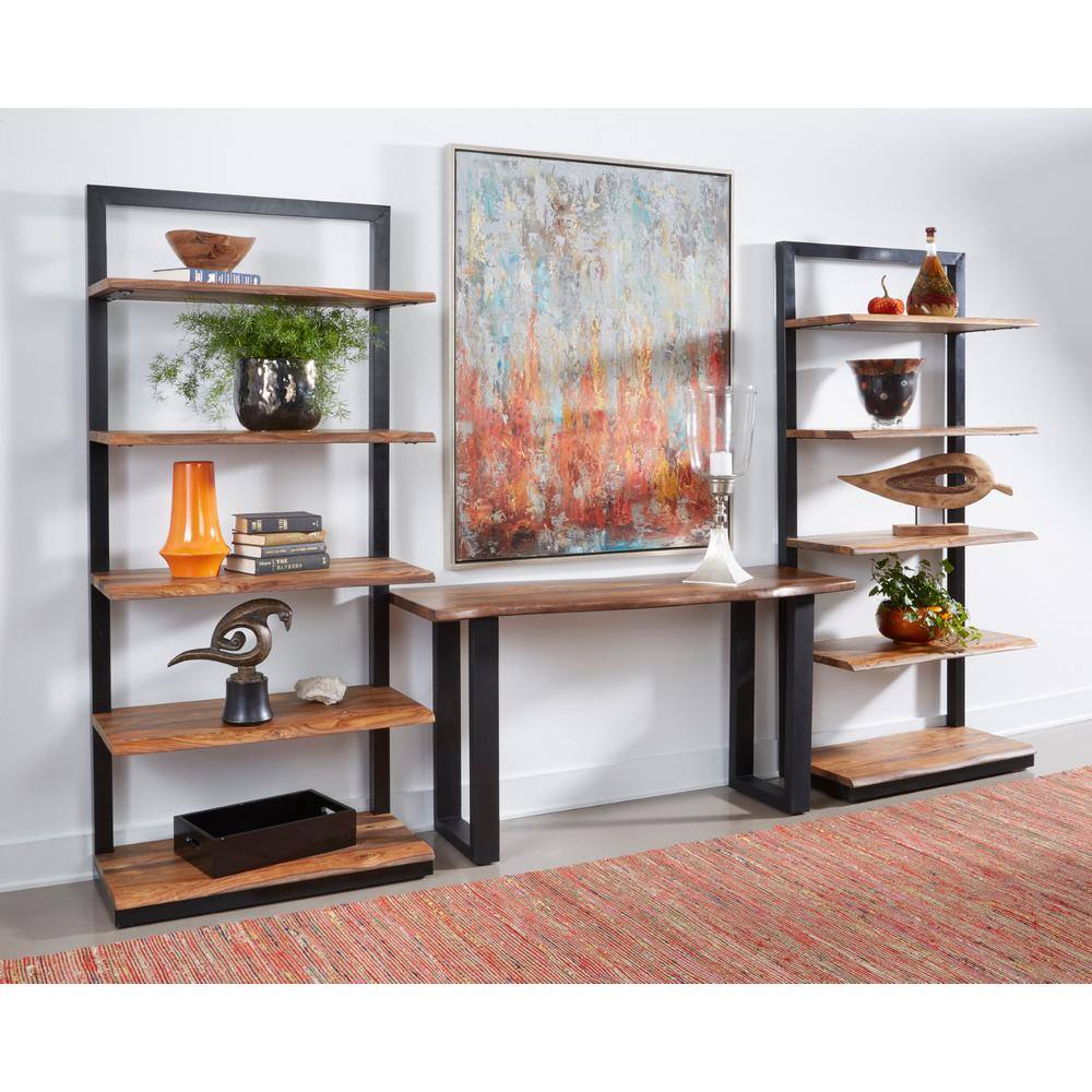 Coast To Coast Accents Brownstone II 75 in. Nut Brown Wood and Metal 5-Shelf Bookcase 49529