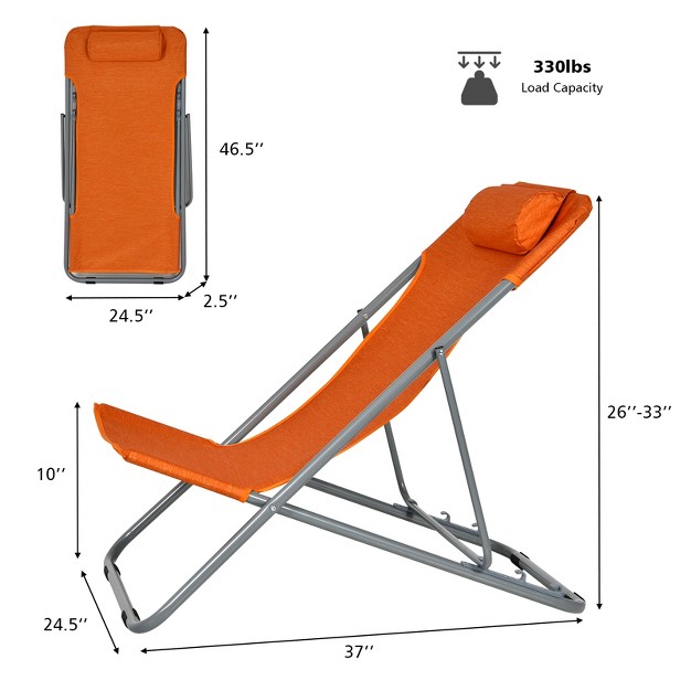 Tangkula 2 Pcs Beach Chair Lounger Reclining Folding Chair W 3 position Adjustable Backrest Blue orange green