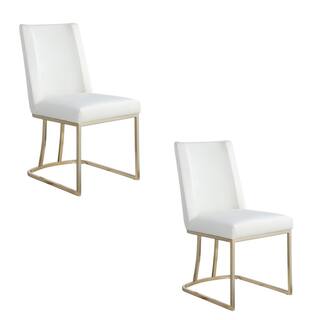 Modern White Velvet Upolstered Dining Chairs with Gold Metal Legs (Set of 2) ZY-W156769767