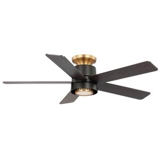 Hampton Bay Panache 52 in. LED Indoor Matte Black with Brass Accents Ceiling Fan with UplightDownlight and Remote Included 92407