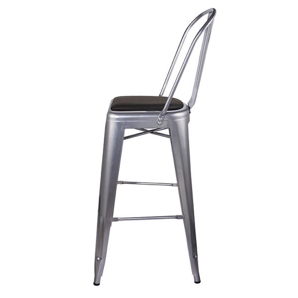 30 Inch High Back Metal Stool Chair with Vegan Leather， Silver - Overstock - 37851916