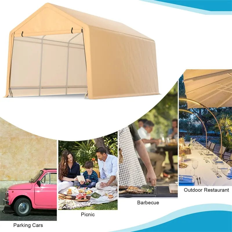 10.5' x 17' Heavy Duty Portable Carport Car Canopy Garage Tent with Roll-up Front Door