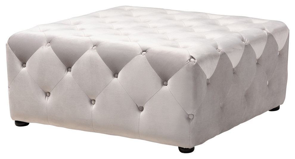 Karson Velvet Fabric Button Tufted Cocktail Ottoman   Transitional   Footstools And Ottomans   by Baxton Studio  Houzz