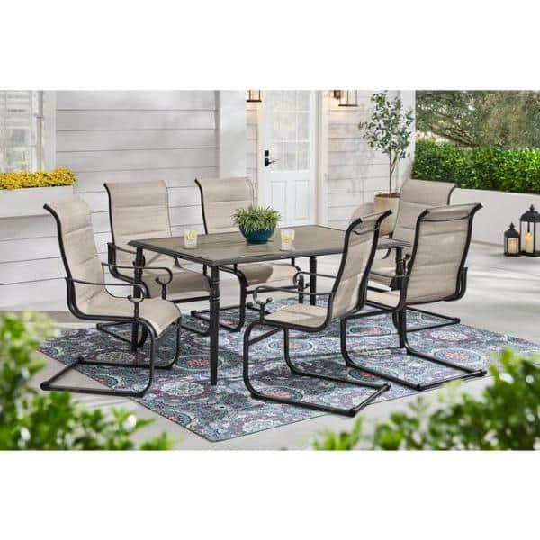 Hampton Bay Glenridge Falls Metal Outdoor Dining Table with Wood Finish Slat Top