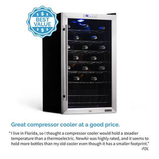 NewAir Single Zone 33-Bottle Freestanding Wine Cooler Fridge with Exterior Digital Thermostat and Chrome Racks Stainless Steel AWC-330E