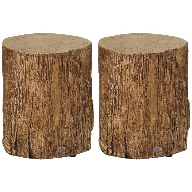 Homcom Side Table With Round Tabletop Tree Stump Shape Concrete End Table With Wood Grain Finish For Indoors And Outdoors Set Of 2 Natural