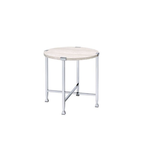 Modern Style Brecon End Table， White Oak andChrome