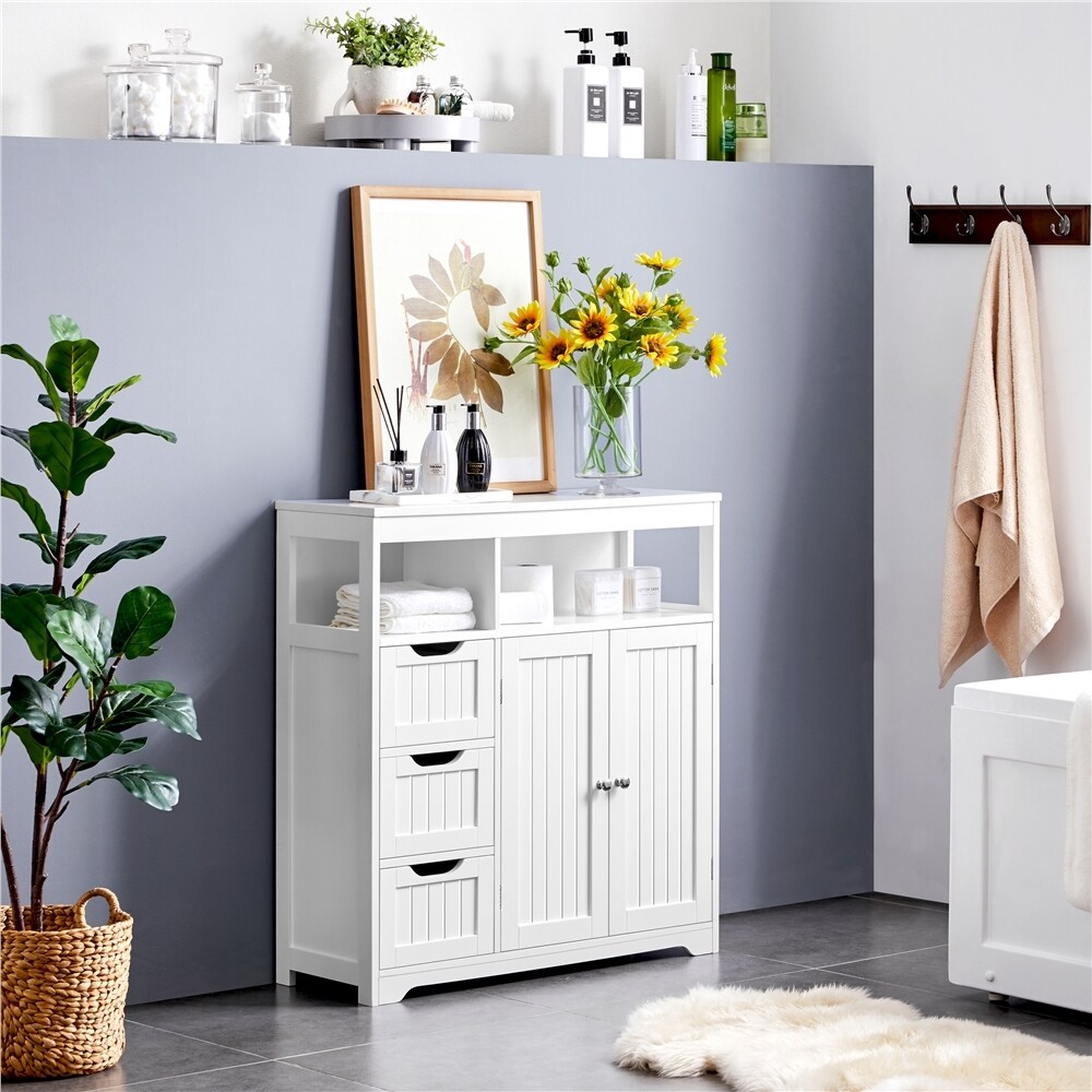 Yaheetech Freestanding Bathroom Floor Cabinet Storage Cabinet  White   N/A