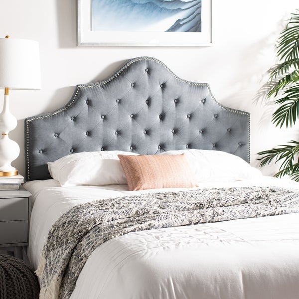 SAFAVIEH Arebelle Grey Upholstered Tufted Headboard - Silver Nailhead (Full) - - 12014901