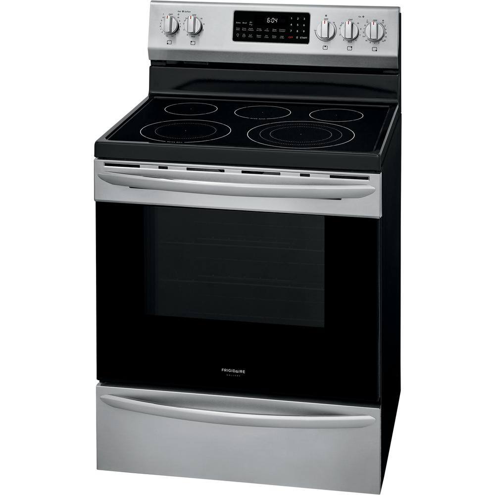 FRIGIDAIRE GALLERY 30 in. 5 Element Freestanding Electric Range in Stainless Steel with Convection and Air Fry GCRE3060AF