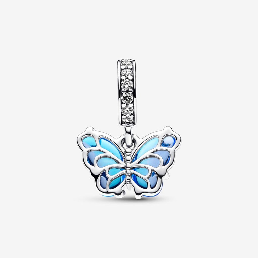 PANDORA  Blue Murano Glass Butterfly Dangle Charm