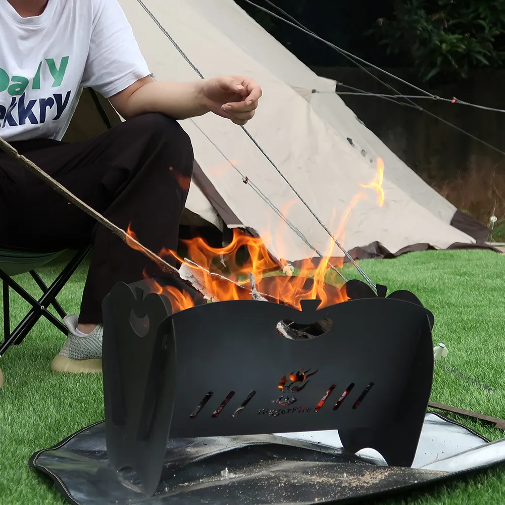 Flat Pack Portable Collapsible Metal Outdoor Fire Pits Wood Burning Outdoor Firepit