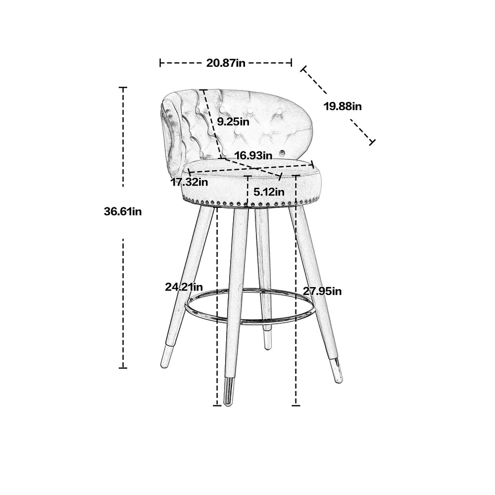 Counter Height Bar Stools Set of 2 Velvet Lounge Barstools Kitchen Armless Bar Stool w/ Tufted Back   Footrest Chair  Claret Red