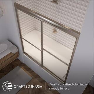 Coastal Shower Doors Newport 58 in. to 59.625 in. x 58 in. Framed Sliding Bathtub Door with Towel Bar in Brushed Nickel with Aquatex Glass 1558.58N-A