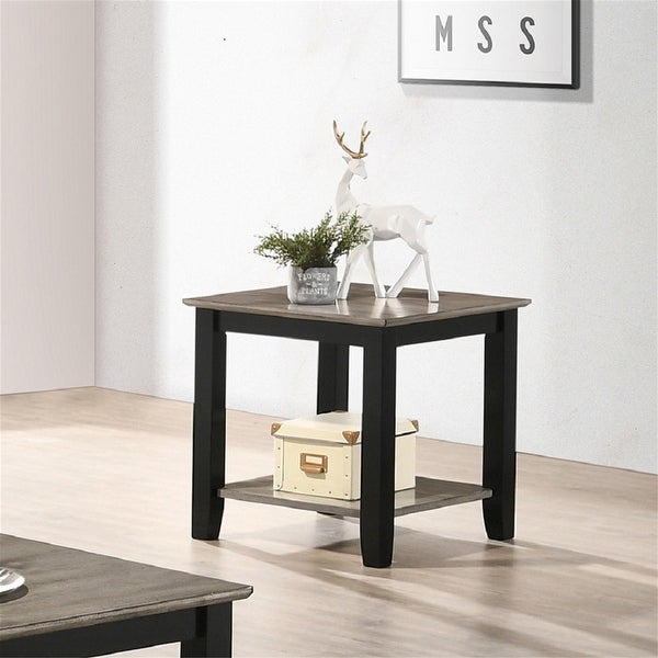 End Table Coffee Table With Open Shelf In Dark Brown and Grey