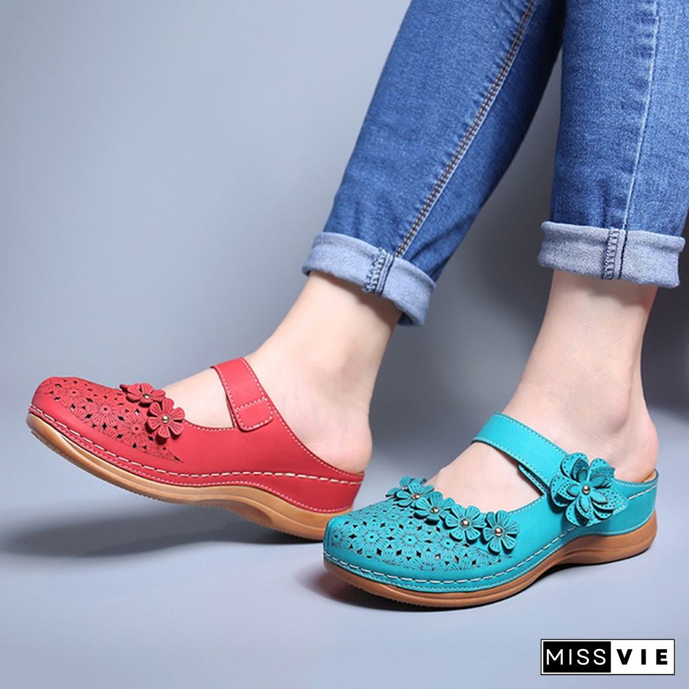 Women Vintage Style Sandals Flats Shoes Summer Casual Shoes Retro Shoes for Women Leather Shoes