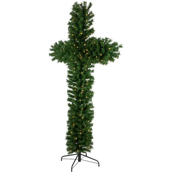 7' PreLit Artificial Pine Christmas Cross