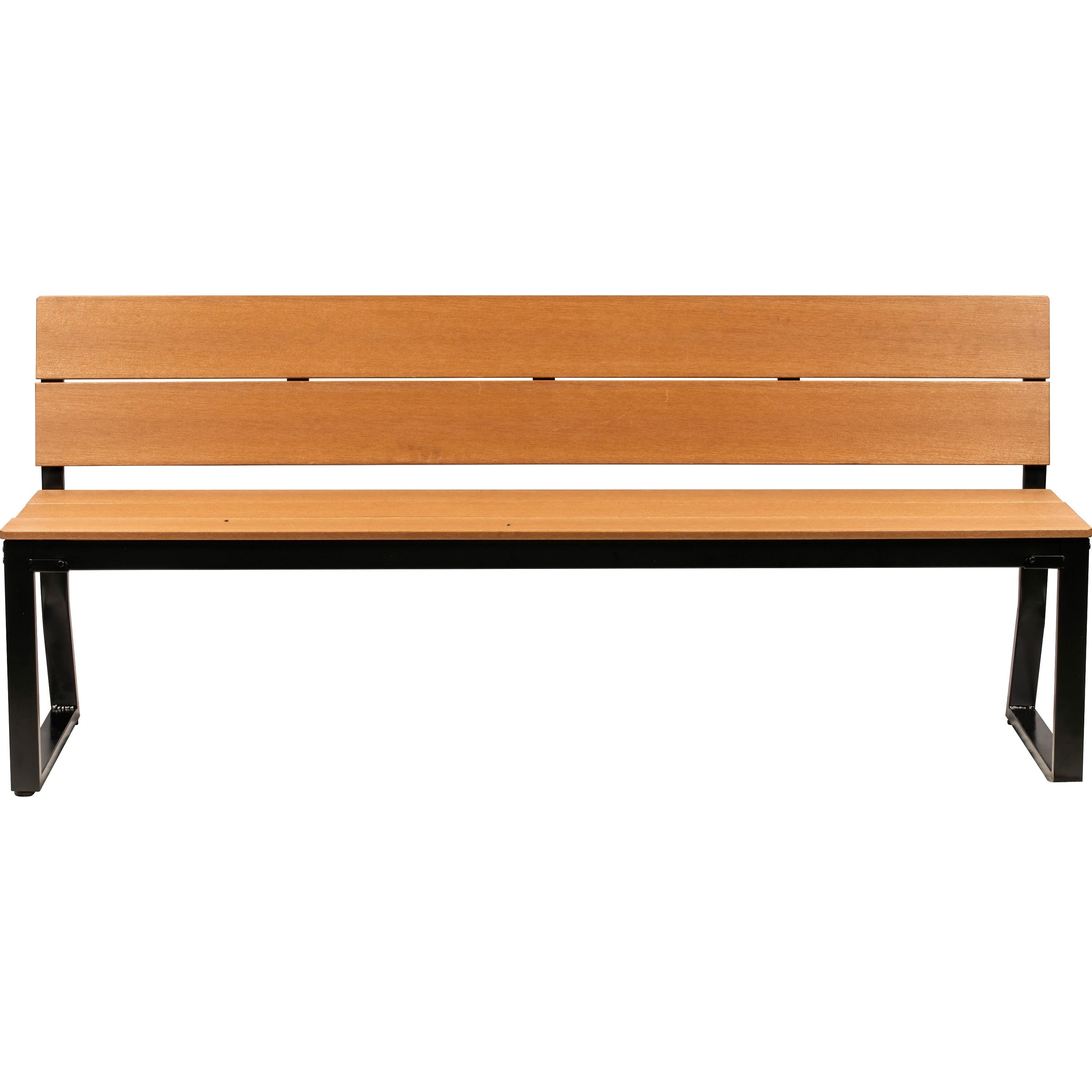 Lorell Teak Outdoor Bench With Backrest Teak Faux Wood Seat - Teak Faux Wood Back - 72" Length x 22" Width - 31.5" Height - 1 Each