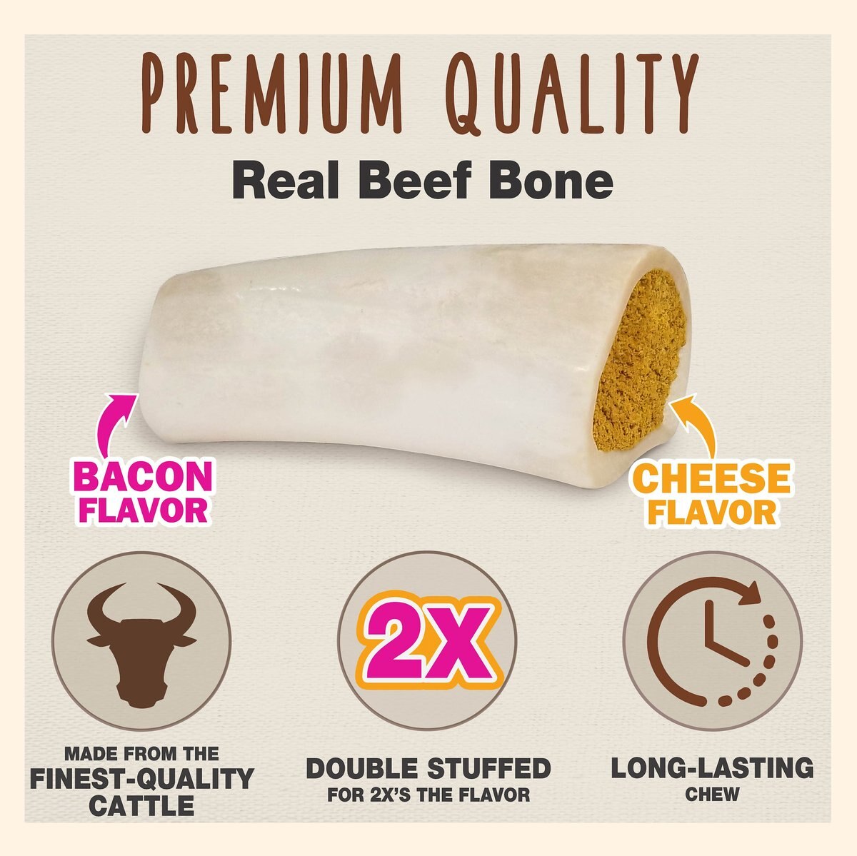 Cadet Double Stuffed Shin Bacon and Cheese Bones Dog Treats， Large