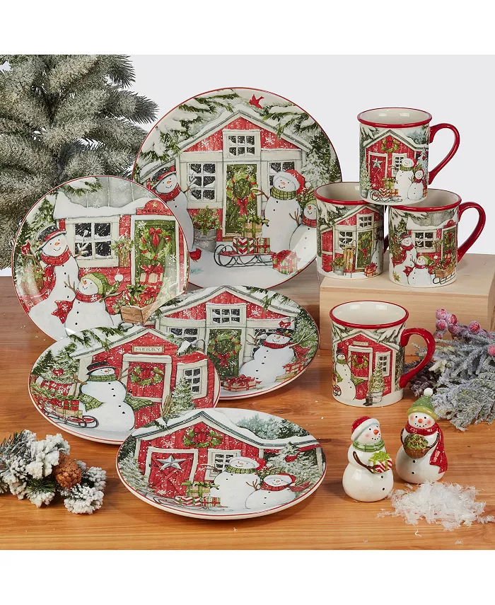 Certified International Snowman's Farmhouse 4 Piece Dinner Plate Set