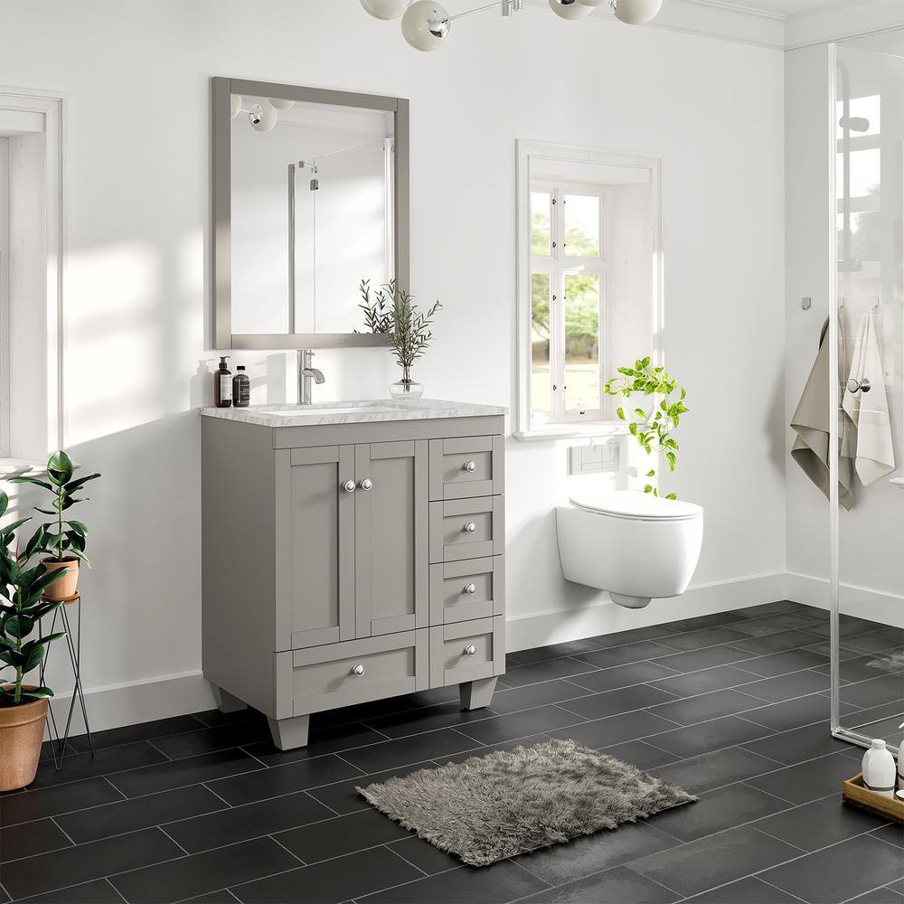 Eviva Happy 28 in. W x 18 in. D x 34 in. H Bathroom Vanity in Gray with White Carrara Marble Top with White Sink EVVN30-28X18GR