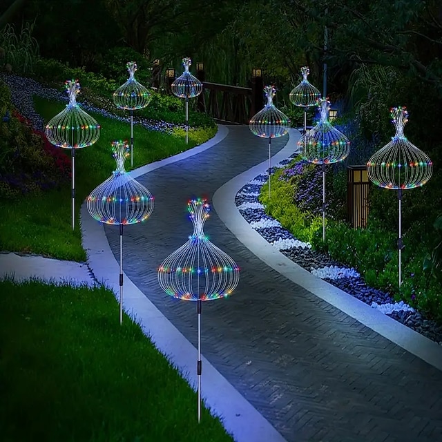 Fireworks Solar Lights Outdoor Pathway Lights Solar Powered Starburst Fairy Lights Waterproof 8 Lighting Modes with Remote Control For Patio Decorative Landscape 90/120/150/180/200 LEDs